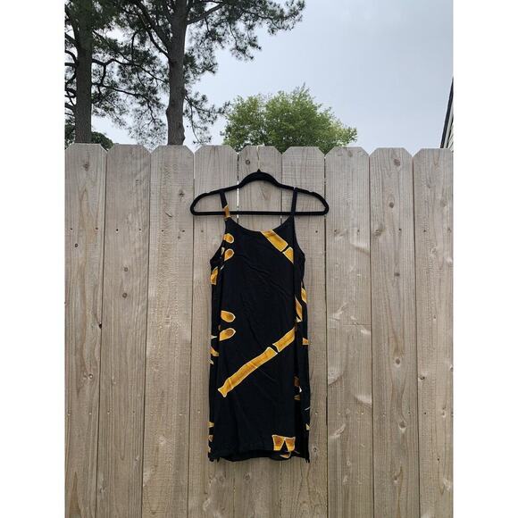 Willy Black Bamboo Shift Dress Small Black Yellow Summer Beach Sundress Spring - Picture 7 of 8